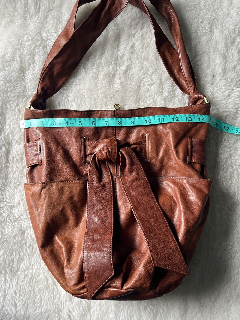 Kooba Devin tie front chestnut leather hobo bucket bag EUC - Picture 14 of 17